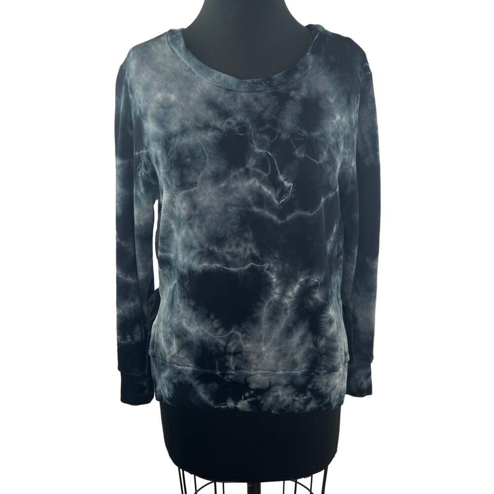 Pam & Gela Black Gray Sweatshirt Cotton Tie Dye Round Neck Side Tie Size P